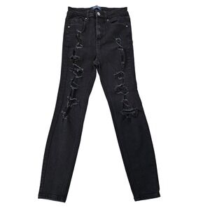 Wax Jean High Rise Distressed Black Wash Skinny Jeans Size 3/26